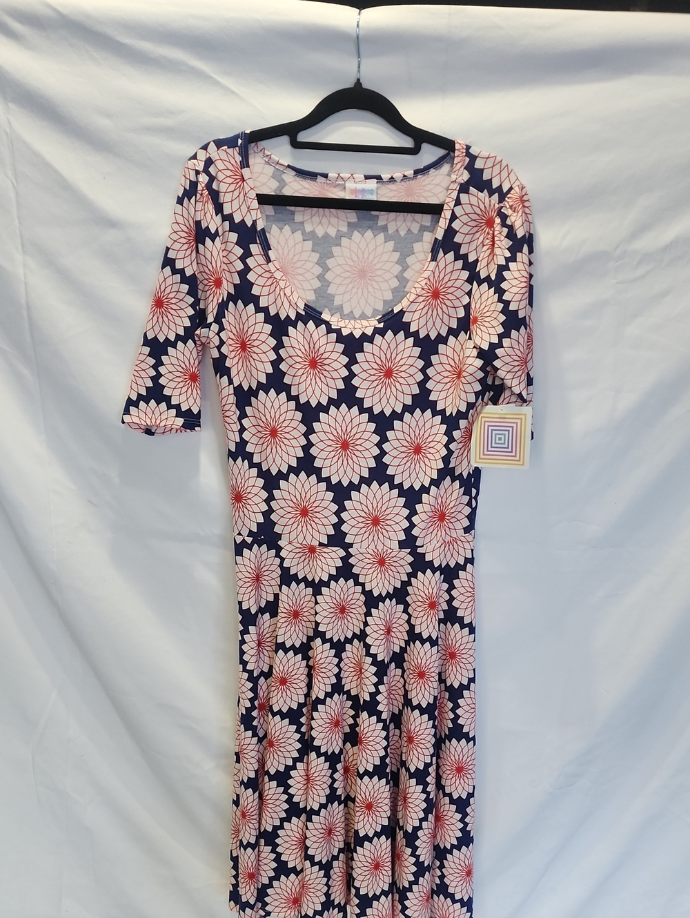LuLaRoe Navy Floral Scoop-Neck Midi Dress - Red & White Daisy Print